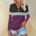 thumbnail image 2 of Olyvenn Women's V Neck Long Sleeve Tops Quarter Zip Collared Shirts Tunic Color Block Button Collared Shirts Spring Tees Purple 20-22, 2 of 7