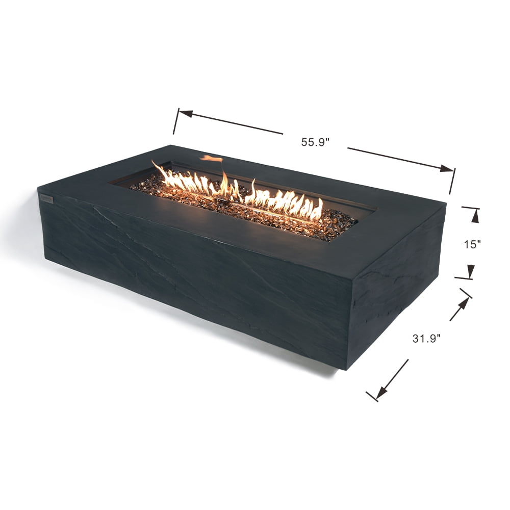 Elementi Plus Capetown Natural Gas Fire Pit for Outside Outdoor Fire Pit Table Smokeless Firepit Concrete Rectangular Fire Table Patio Heater Fireplace 60000 BTUs - Slate Black, 55.9 x 31.9 Inches