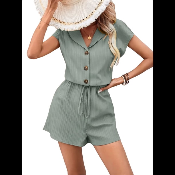 Mono de Verano para Mujer, con Mangas Murciélago y Nudo Frontal, Cintura Alta, Informal. Gris L