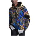 thumbnail image 3 of Men's Loose Fit Printed Hooded Sweatshirt, Long Sleeve Casual Pullover Fleece Hoodie for Street Style, Lounge, Autumn Winter,Gold,XL, 3 of 5