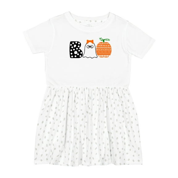 Inktastic Halloween Boo Cute Ghost and Pumpkin Girls Toddler Dress