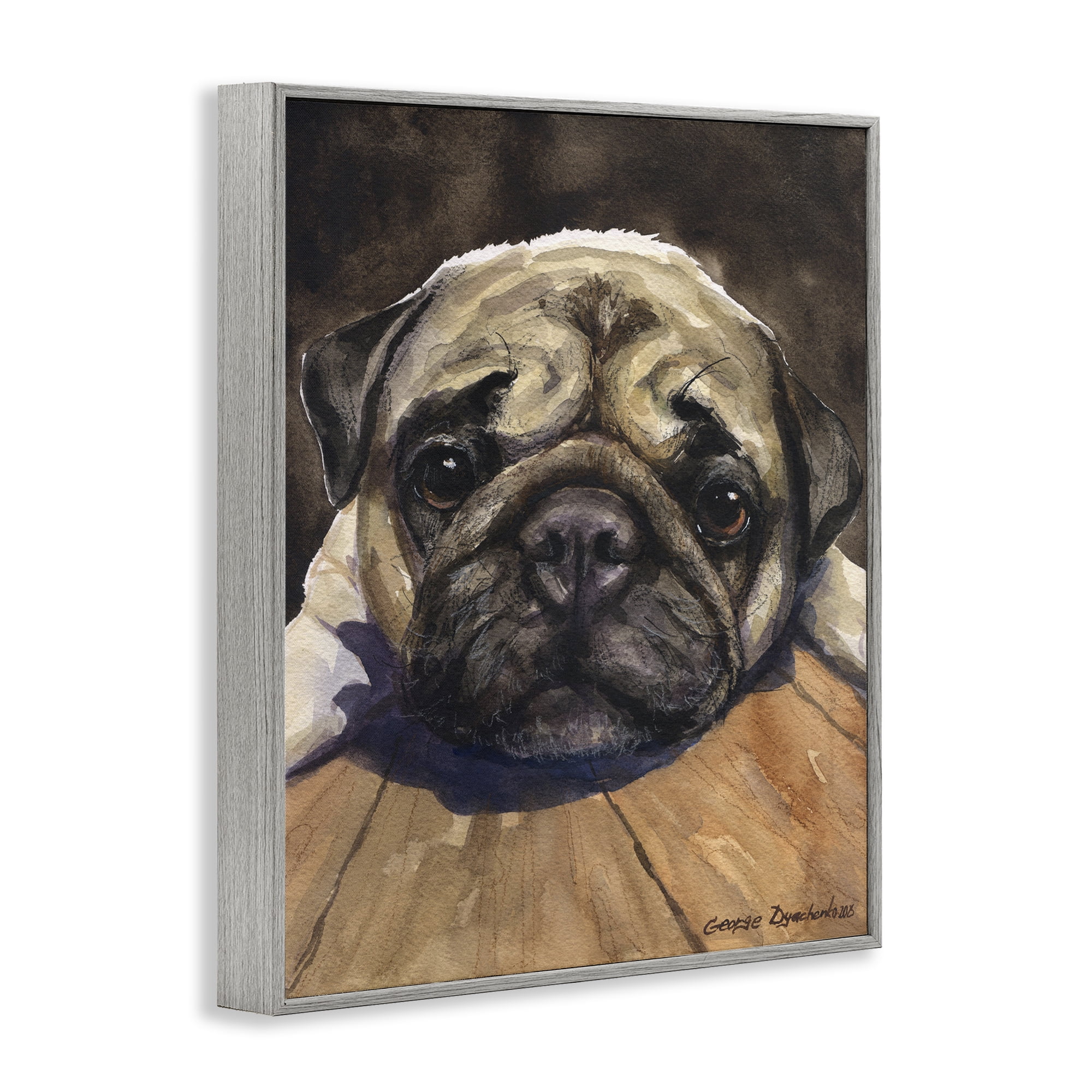 Stupell Industries Pug Soulful Portrait Gray Framed Giclee Art, design by George Dyachenko