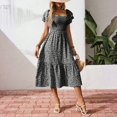 thumbnail image 6 of Tianiyouqing Maxi Vacation Dresses for Women Ruffle Smocked Floral Tiered Flowy Swing Dresses Square Neck Backless Flutter Sleeve Cotton Midi Sundress Black M, 6 of 6