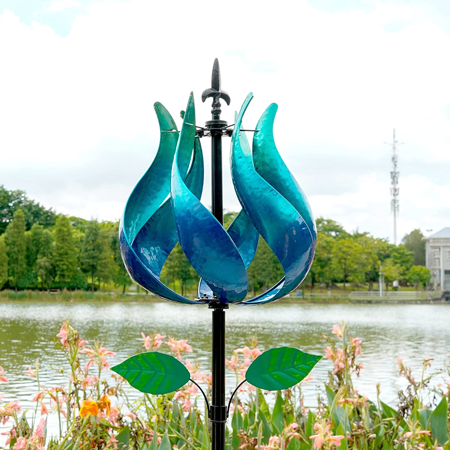 3D Tulip Garden Wind Spinner, 14" Wide, 75.5" High 360 Degrees