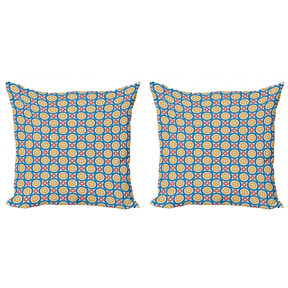 Ambesonne Retro Throw Pillow Cover 2 Pack, Big Small Circles and Dots, 16", Marigold Scarlet Blue