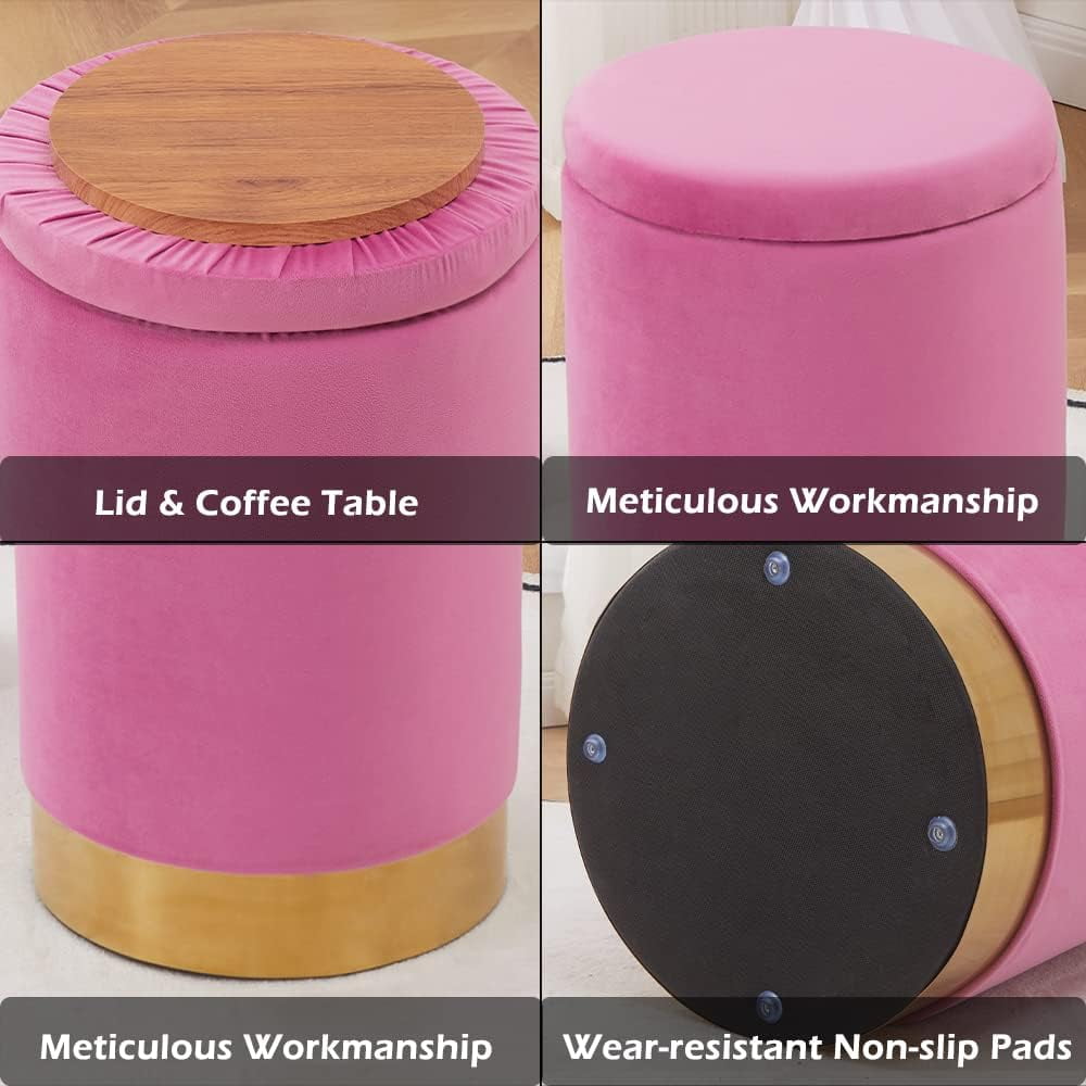 Mxfurhawa Velvet Storage Ottoman Multipurpose Footrest Stool for Living Room & Bedroom(Rose Pink)