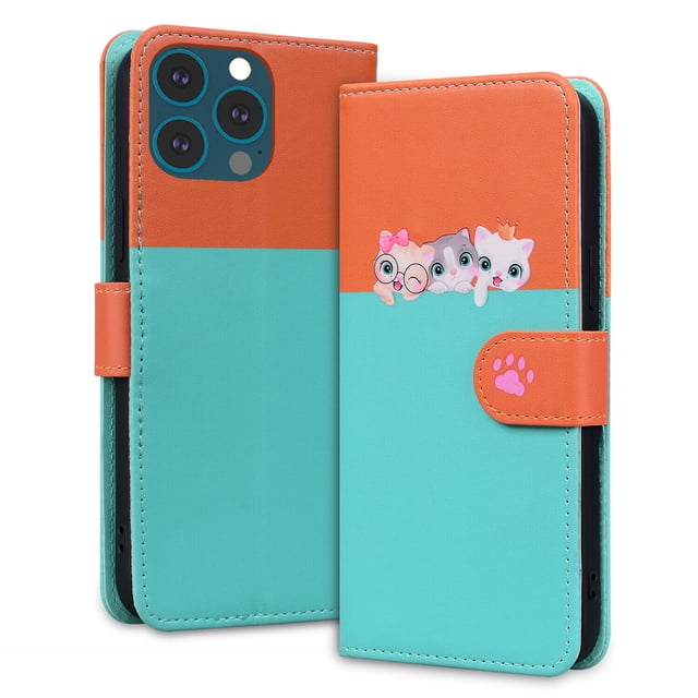Compatible avec iPhone 13 Pro Max Étui Portefeuille Motif Animaux Mignons avec Fentes pour Cartes Couverture Rabattable