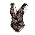 thumbnail image 4 of Yiaed Bouquet Print Women's Ruffled One Piece Swimsuit V Neck Swimwear Slimming Monokini for Woman-X-Large, 4 of 8