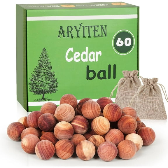 Cedar Balls for Clothes Storage, Aromatic Scent Cedar Wood Balls for Kitchen, Closets Storage and Drawers Freshener, 60 Pack