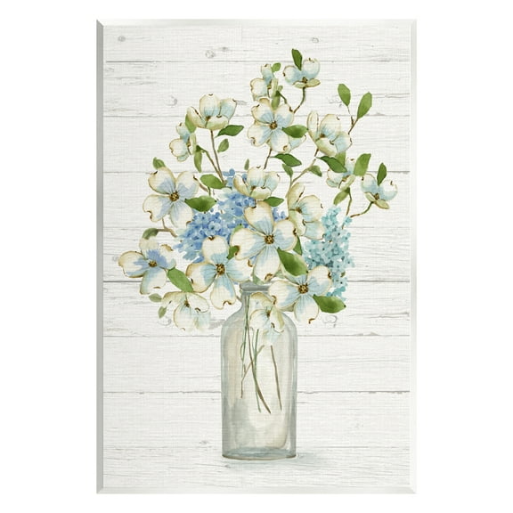 Stupell Industries Rustic Planked Dogwood Bouquet Botanical & Floral Painting Unframed Art Print Wall Art, 10 x 15