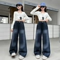 thumbnail image 5 of Jeans Girls Elastic Waist Jeans Girls Straight Leg Wide Leg Girls Pants High Waisted Baggy Jeans Girls with Pockets Cute Girls Clothes 6-7 Years, 5 of 8