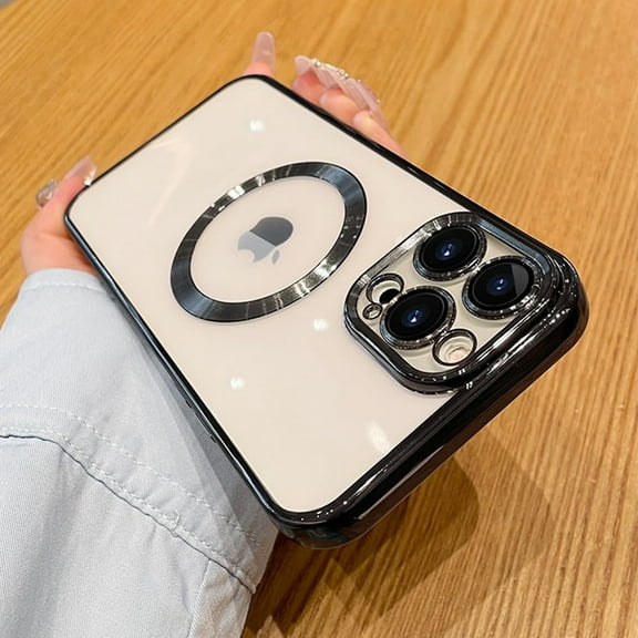 ShellTech Compatible with iPhone 11 Pro Max Magnetic Clear Case,Luxury Plating Electroplated Transparent Shockproof MagSafe Case with Full Camera Lens Protector for Women Girl Men,Black