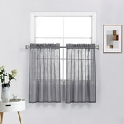 1 Set of Kitchen Curtains Faux Linen Textured Light Filtering Tier Window Treatment Curtains for Small Windows, Gray, 36" Long