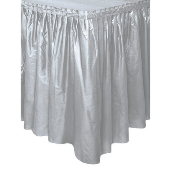Silver Plastic Table Skirt, 29" x 14 ft.