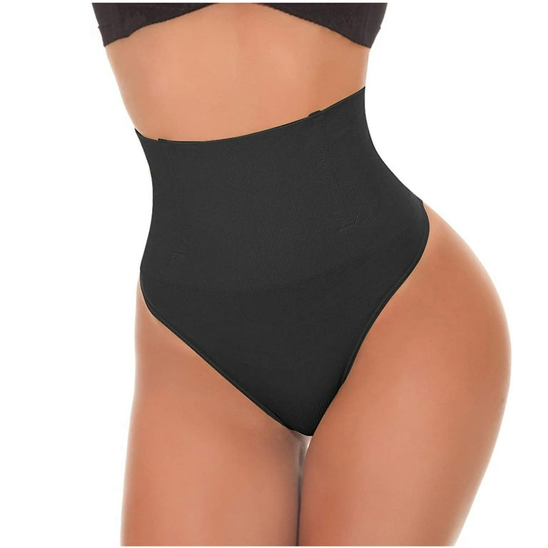 Knosfe Sexy Thong Solid Tummy Control High Waisted Shapewear No Show  Panties for Women Seamless Black M 