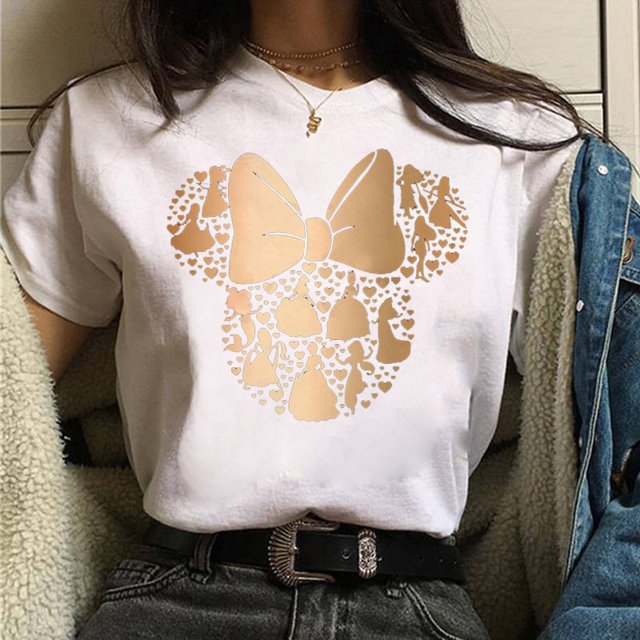Gold Micky head women's casual top Mickey Mouse print women's fashion top Disney cartoon women's T-shirt Women's short sleeveXXL Gao Jinjia LED