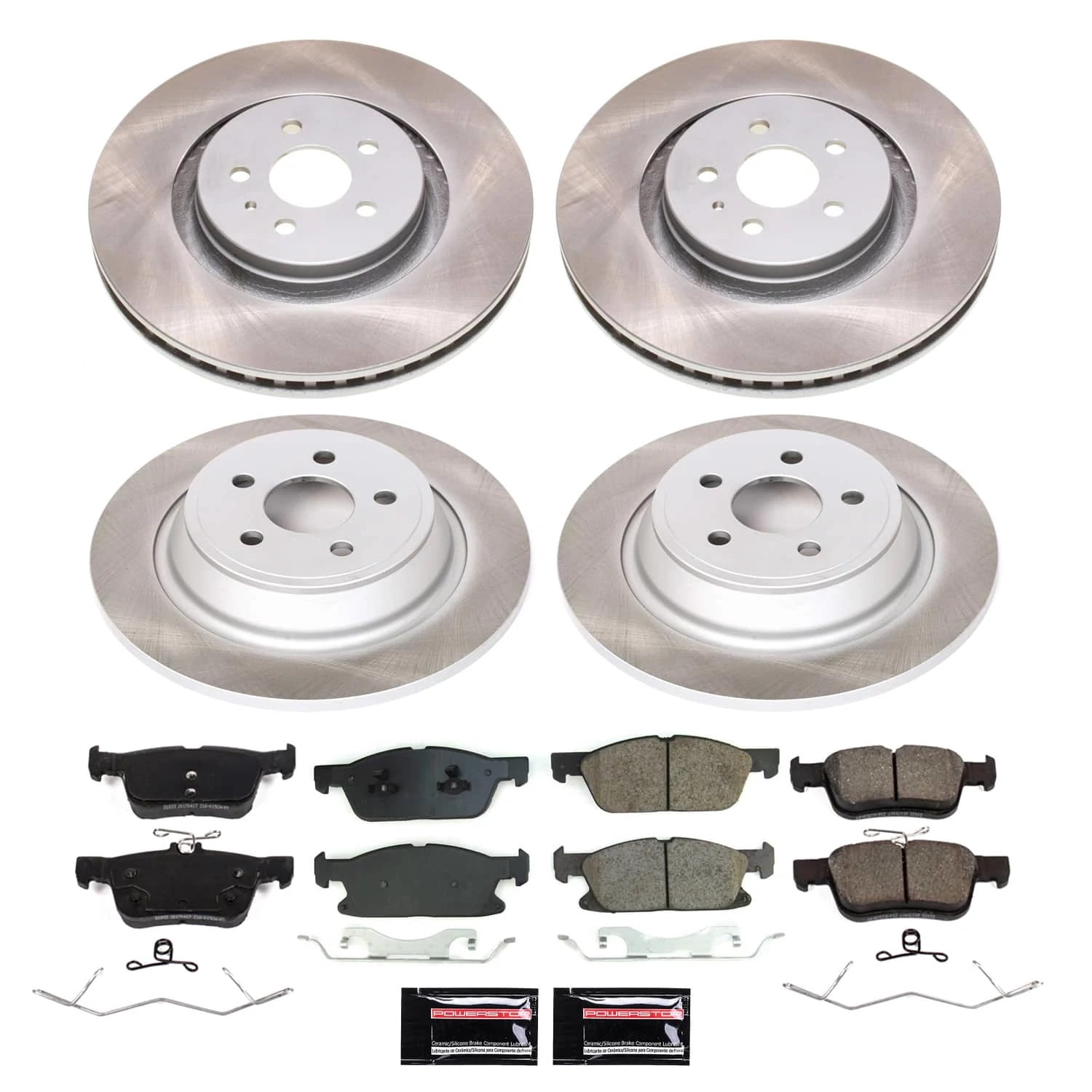 PowerStop Front and Rear Semi-Coated Rotor and Low-Dust Ceramic Brake Pad Kit SC8975