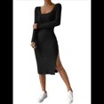 thumbnail image 1 of Vestido de Otoño para Mujer, Larga, Cuello Cuadrado, Tejido, Midi, para Playa, Resort, con Abertura, Maxivestido Ajustado. Negro L, 1 of 7