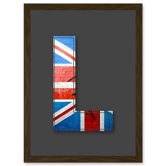Letter L Abstract UK Flag Red White Blue Decorative Graffiti Mural Alphabet Initial Stencil Artwork Framed Wall Art Print A4