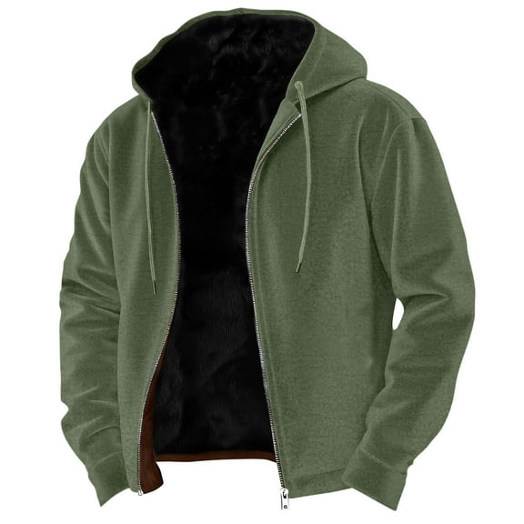 S-5X Mens Big & Tall Jackets Plus Size Fleece Sherpa Lined Coats with Hoodie Long Sleeve Zip Up Solid Color Thermal Warm Winter Outerwear Jacket