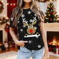 thumbnail image 2 of IWRICH Christmas T Shirts Plus Size for Women Round Neck Short Sleeve Tops Holiday Reindeer Printed Loose Casual Tees Black XXXL, 2 of 4