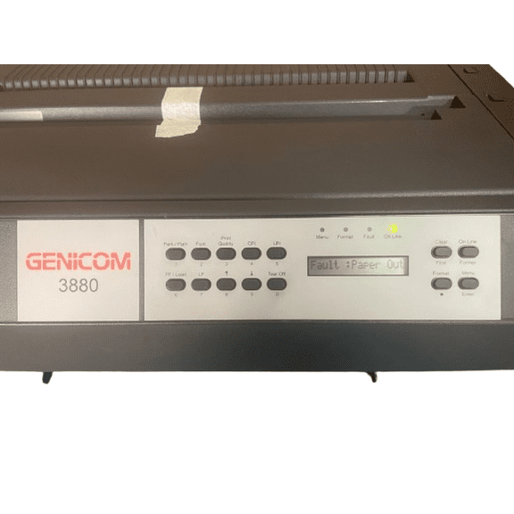 Restored TallyGenicom Genicom 3880 Dot Matrix Printer – 18-Pin Serial/Parallel, 800-960 CPS, Dual Paper Paths, Heavy-Duty Forms Handling, P/N: 3880D0200-CA