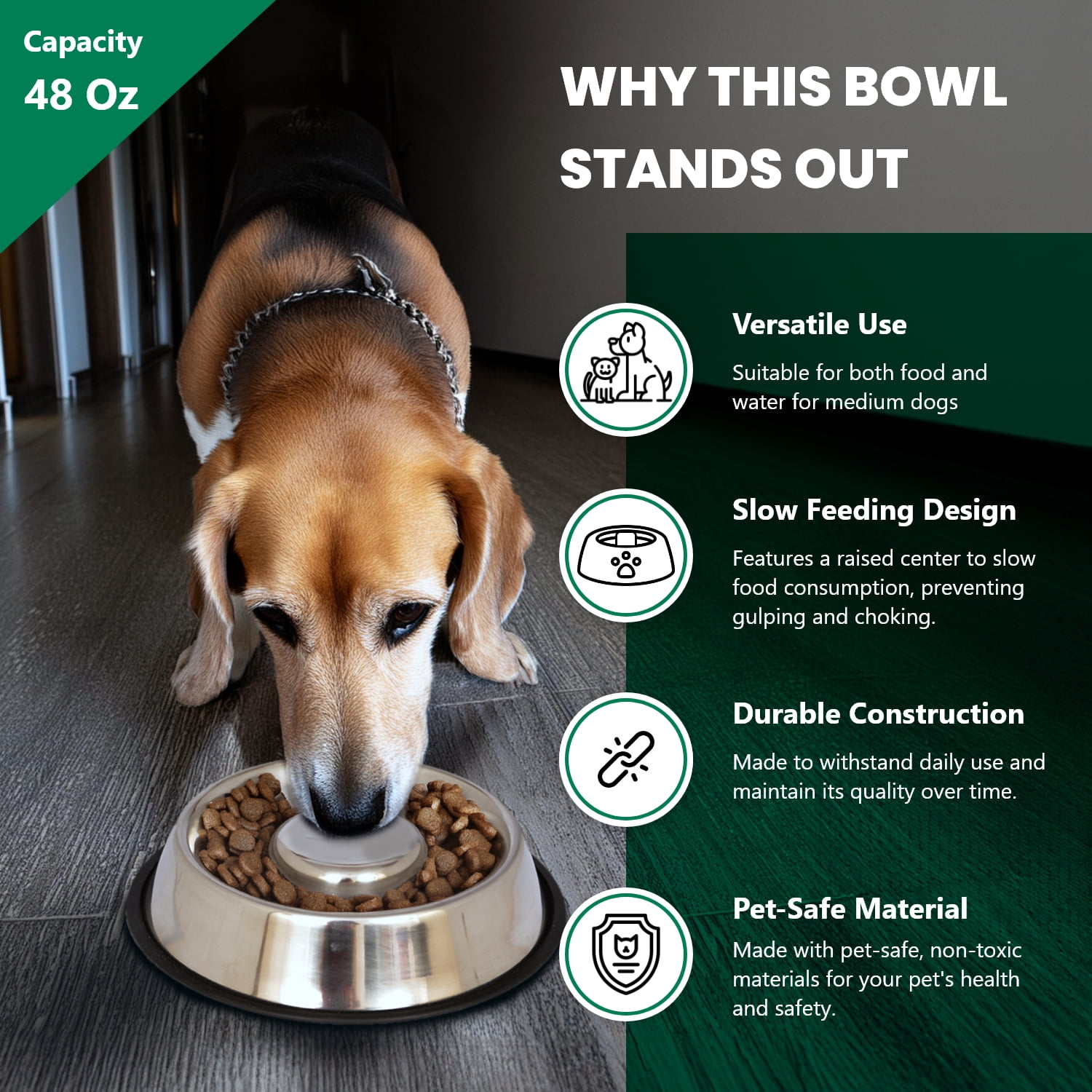 Iconic Pet  Slow Feed Stainless Steel Pet Bowl 6 cup