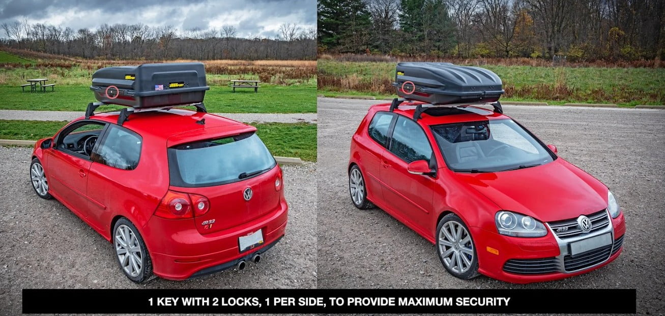 JEGS 18 Cubic ft. Rooftop Cargo Carrier, Heavy-Duty Weatherproof Lockable Hard Shell Storage w/110 lb. Carrying Capacity