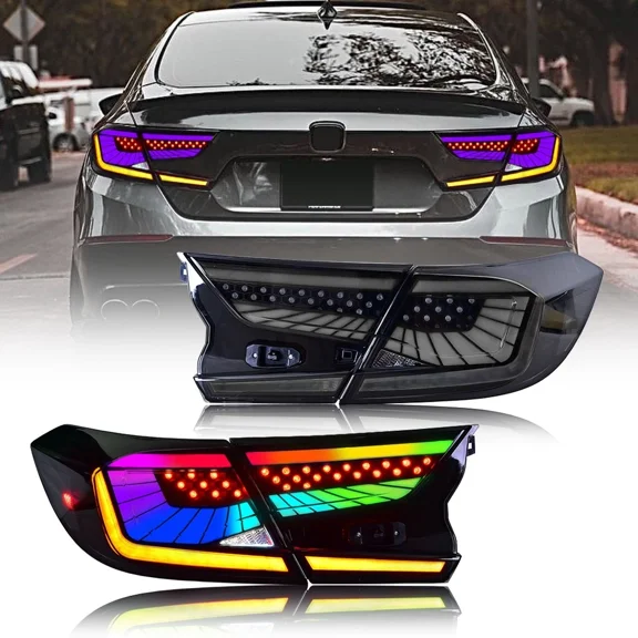Woudy RGB LED Tail Lights, Smoked Rear Lamp Assembly, for Honda Accord Sedan 10th Gen 2018-2022