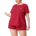 thumbnail image 3 of MODA NOVA Juniors Plus Size Cat Top and Polka Dots Elastic Shorts Pajamas Set Burgundy 3X, 3 of 5
