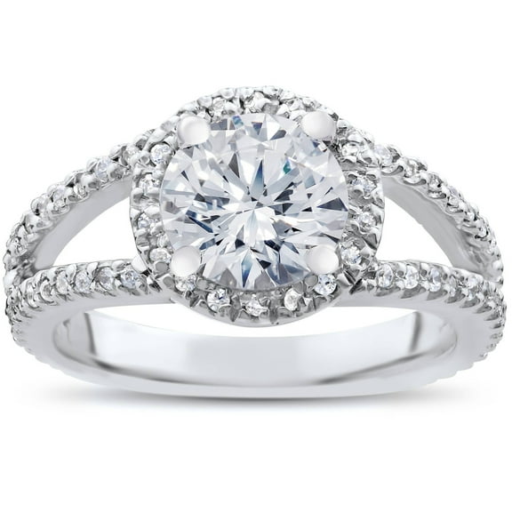 Divine Jewel 14K White Gold Plated Wedding Anniversary Rings - Round Cut Excellent 1.9 Ct Diamond Ring for Her - Split Shank Wedding Anniversary Engagement Ring for Her - 7th Year Anniversary Gifts