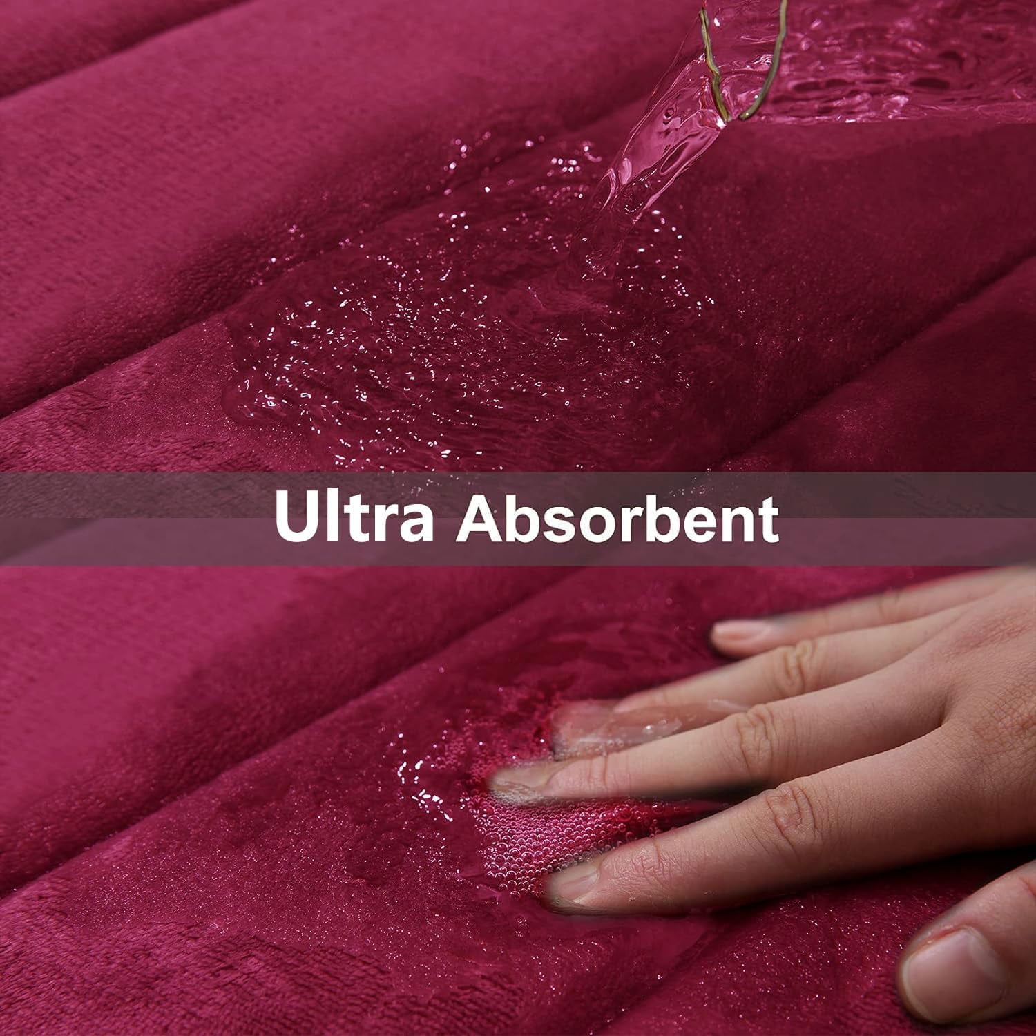 Memory Foam Bath Mat Rug, 24" x 16", Ultra Soft and Non-Slip Bathroom Rugs, Water Absorbent and Machine Washable Bath Rug for Bathroom, Shower, and Tub, Burgundy