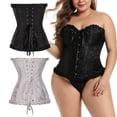 thumbnail image 3 of LIKEWIN Mujeres Modelador de cintura Gótico Satén Brocado Stays Corset Corsé Bustier Top Top con cordones Sexy Vestidos elegantes Cincher de entrenamiento de cintura Overbust deshuesado/Multicolorpang, 3 of 4