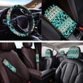 thumbnail image 4 of Yuyamidu Cow Print Car Seat Covers Full Set of 14 Cyan Aztec Steering Wheel Cover Seatbelt Shoulder Pad Car Headrest Covers Armrest Pad Key Ring Coasters for SUV Sedan, 4 of 7
