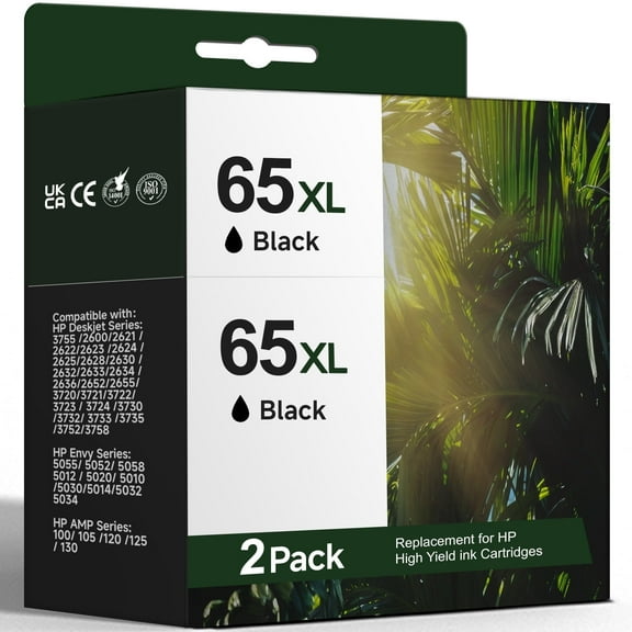 65 Black Ink Cartridge Compatible for HP 65 65XL Ink Cartridge Black for Printer Ink 65
XL Black High Yield Ink Cartridge (2 Black)