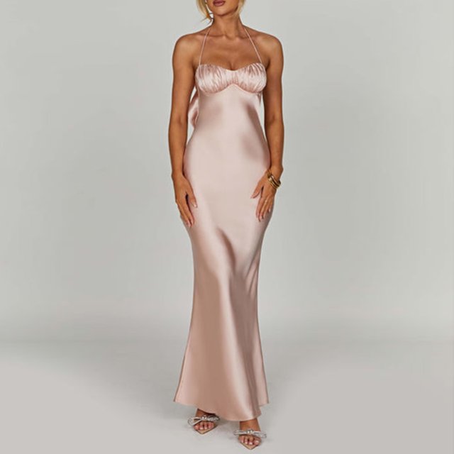 Vestido Túnica De Verano Señoras Bodycon Sling Dress Elegante estilo Halter Vestido largo Ropa de fiesta informal Cgtredaw Rosa M para Mujer