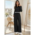 thumbnail image 2 of Unique Bargains Two Pieces Sets Hoodie Top Wide Leg Pants Tracksuit S Black, 2 of 7