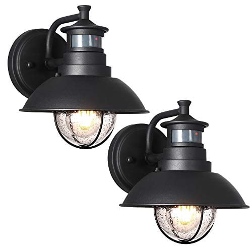 Untrammelife Rustic Outdoor Wall Light Fixture With Dusk To Dawn Pir Motion Sensor Matte Black Lantern Lamp Clear Seedy Glass Shade For Porch Barn Front Door 2 Pack Untrammelife Rustic Outdoor Wall Light, Rustic Front Porch Lights