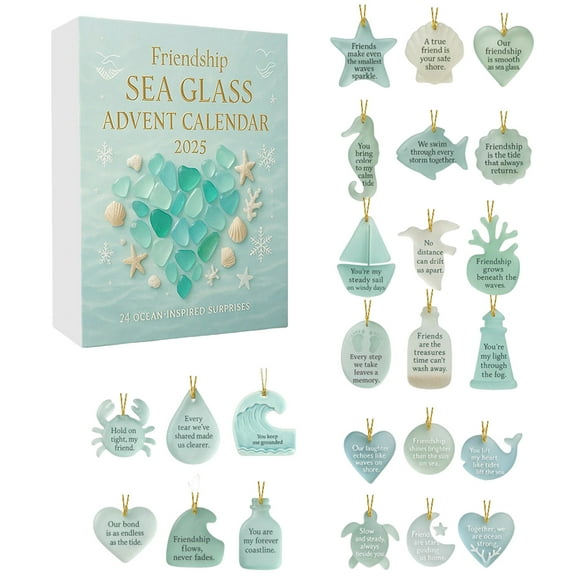 Friendship Sea Glass Advent Calendar 2025: Luxurious 24-Day Countdown with Sea Glass Ornaments, Perfect for Coastal Christmas Decor and Holiday Surprises