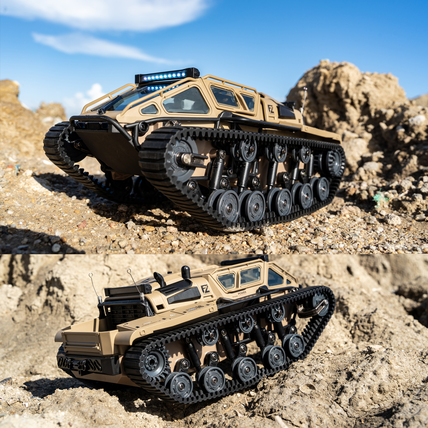 RC Tank Car, 1:16 Remote Control Crawler 10KM/H High Speed Tank, 2.4Ghz RC Rock Crawler Off-Road 4WD 360°Rotating Drifting Car with 2 Batteries, Military Truck Toy Gift for Kids