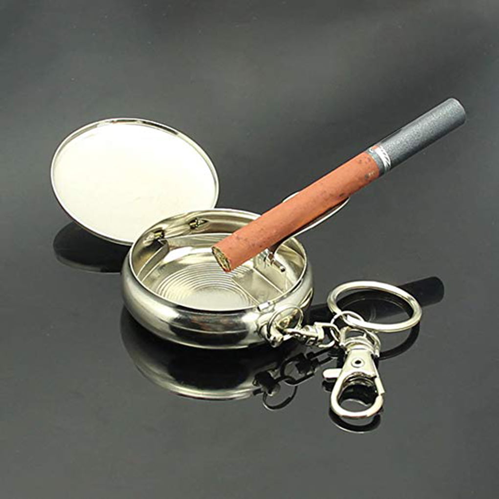 Stainless Steel Cigarett Ashtray Pocket Portable Round Mini  Key Chain Ring Gift 
