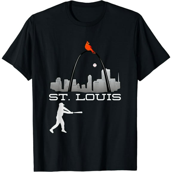 Saint Louis Red Cardinal Tshirt Skyline Baseball Player