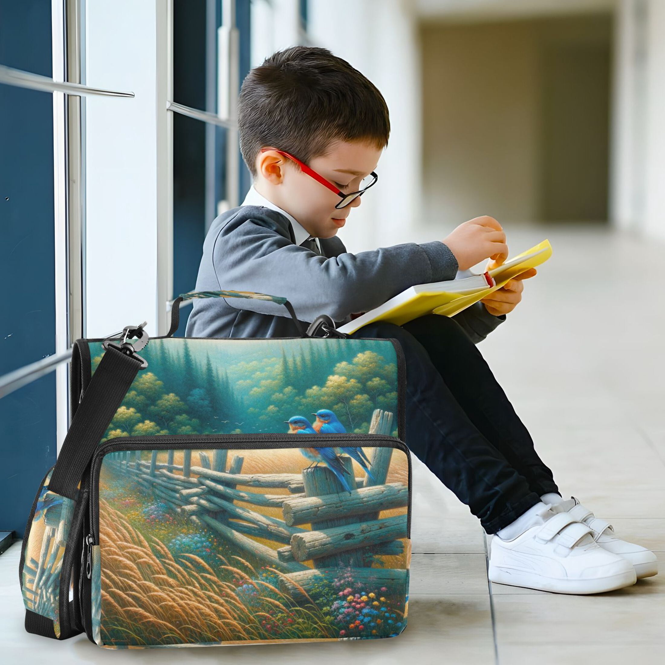 3 Ring Zipper Binder with Shoulder Strap Waterproof Trapper Keeper 2 Inch D-Ring 500 Sheets Capacity Bluebirds and Forests