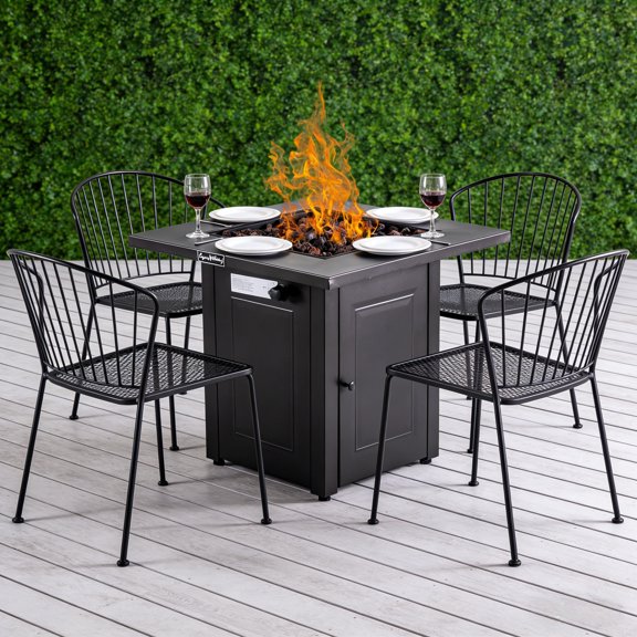 28in Brown Square Propane Fire Pit Table - 50000 BTU Dual-Function ETL Certified with Lid & Lava Stone for Patio