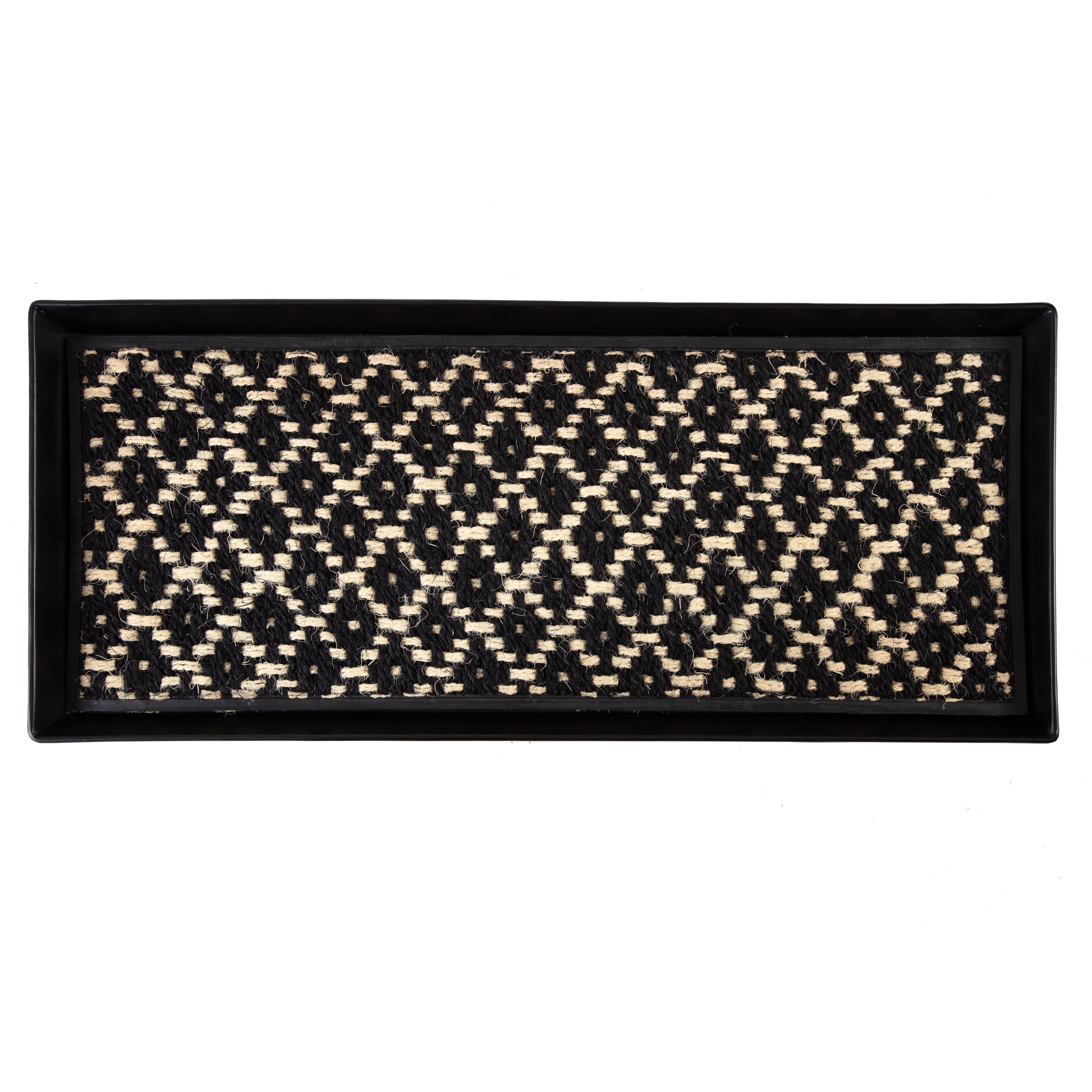 Black Metal Boot Tray with Black & Ivory Coir Insert