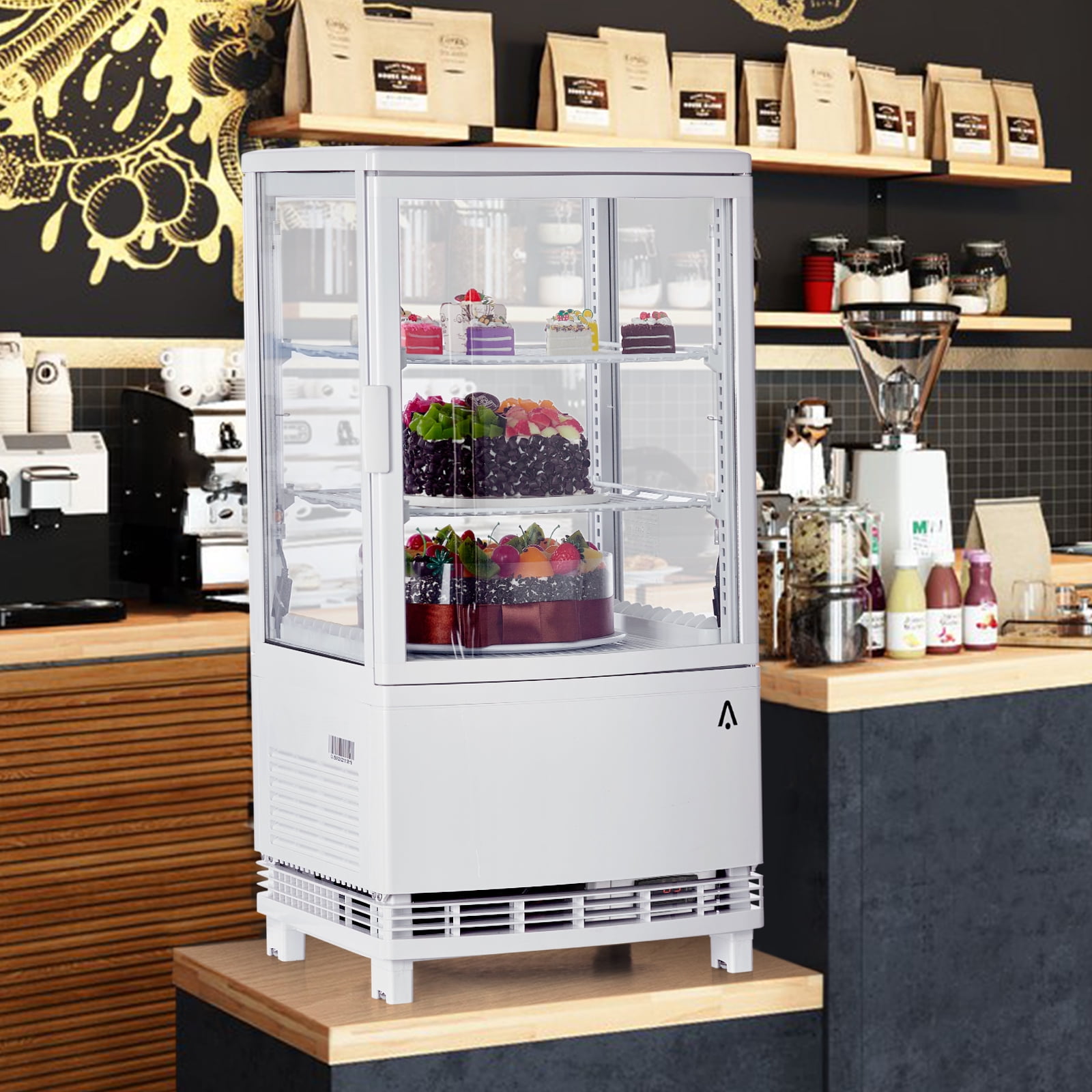 Commercial Refrigerator Display Case 2 Cu.FT, Two Glass Door Display Refrigerator Display Fridge, Countertop/Floor Refrigerator with LED Lighting, Adjustable Shelves, Double-Layered Glass