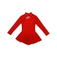 thumbnail image 2 of Raenseen Kids Girls Figure Ice Skating Leotard Dress Long Sleeve Gymnastics Ballroom Dancing Outfit Red 8, 2 of 9