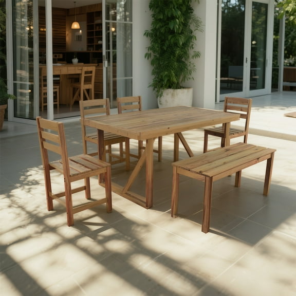 YIYADO Outdoor Dining Set, Acacia Wood Dining Table and Chairs, Sleek Minimalist Design for Garden, Patio, Balcony
