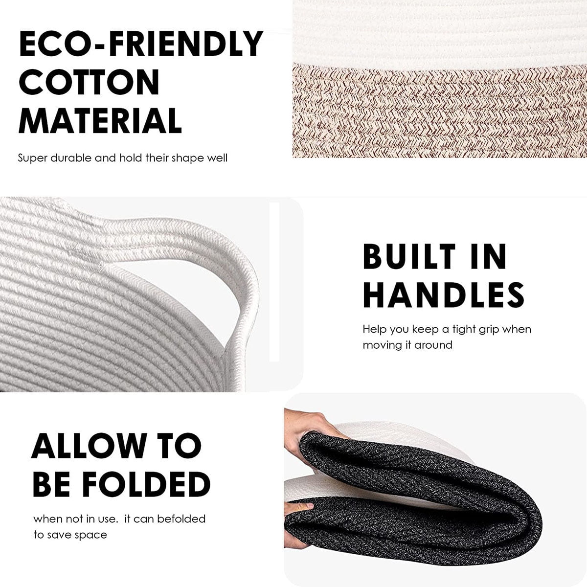 ZFITEI Woven Rope Cotton Storage Baskets, Handles