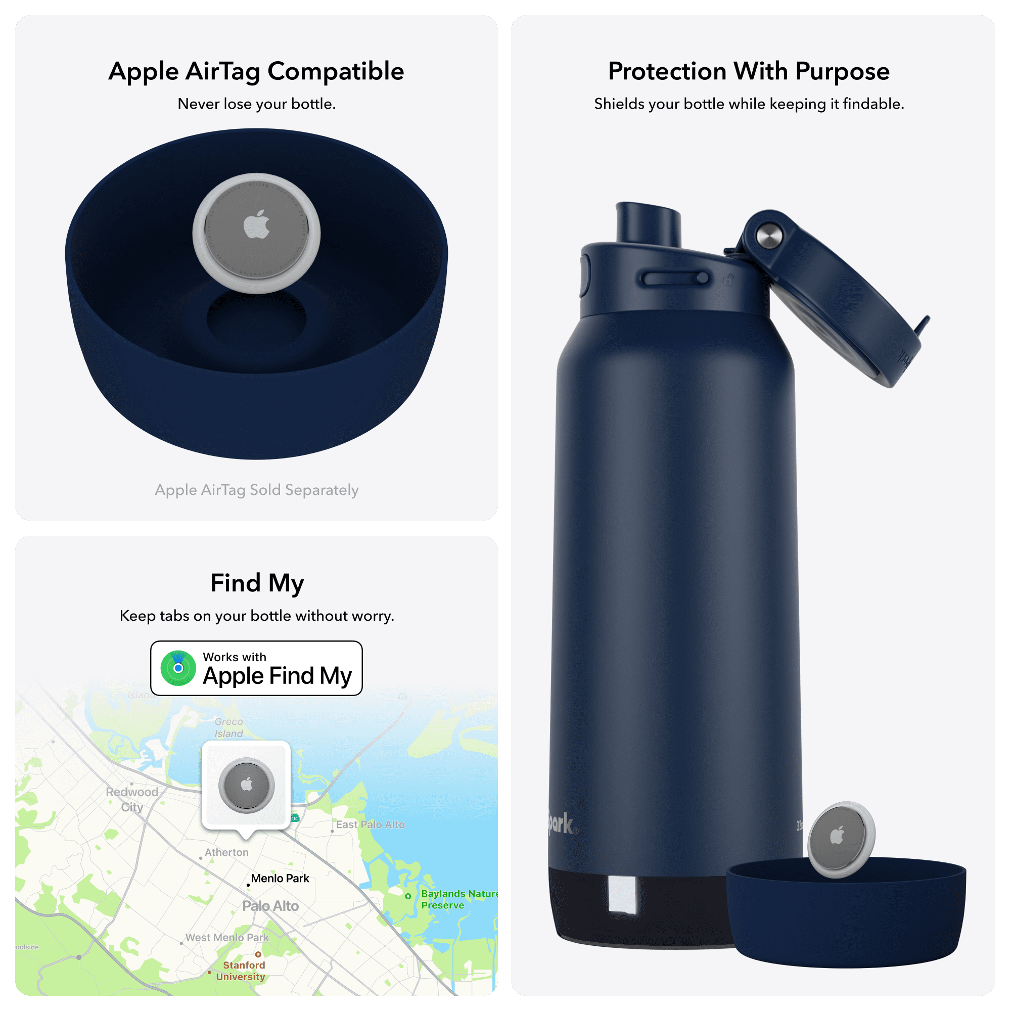 HidrateSpark 32oz Chug Water Bottle with Silicone Boot - Air Tag Compatible - Navy